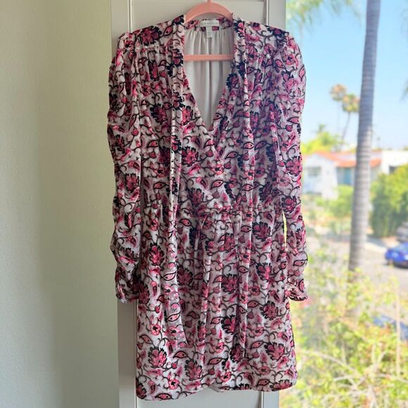 ML Monique Lhuillier Velvet Devore Burnout Paisley Mini Dress in Pink size 10 - Picture 1 of 11